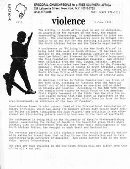 Violence 3 June 1991 the Killing in South Africa Goes on and on Unchecked