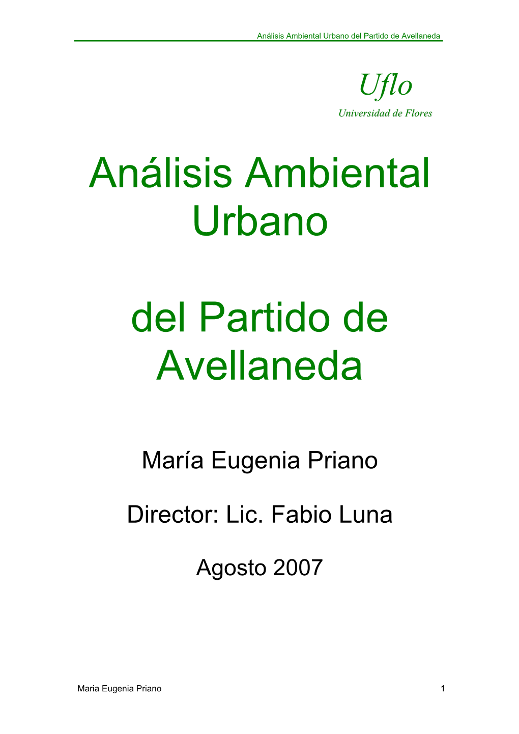 Análisis Ambiental Urbano Del Partido De Avellaneda