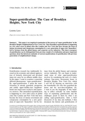 Super-Gentrification: the Case of Brooklyn Heights, New York City