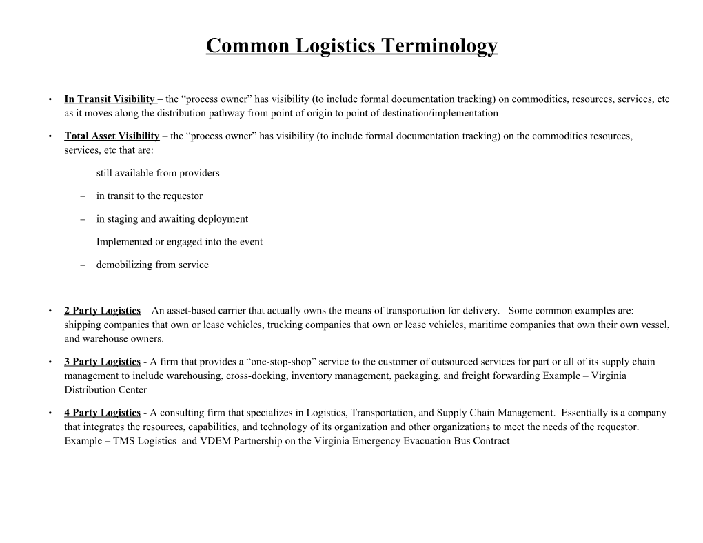 Common Logistics Terminology