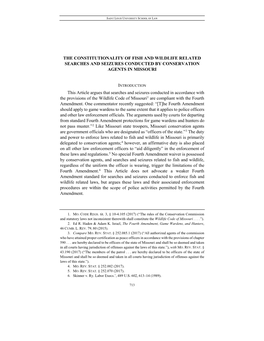 The Constitutionality of Fish and Wildlife Related Searches and Seizures Conducted by Conservation Agents in Missouri