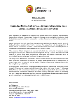 Expanding Network of Services to Eastern Indonesia, Bank Sampoerna Opened Palopo Branch Office