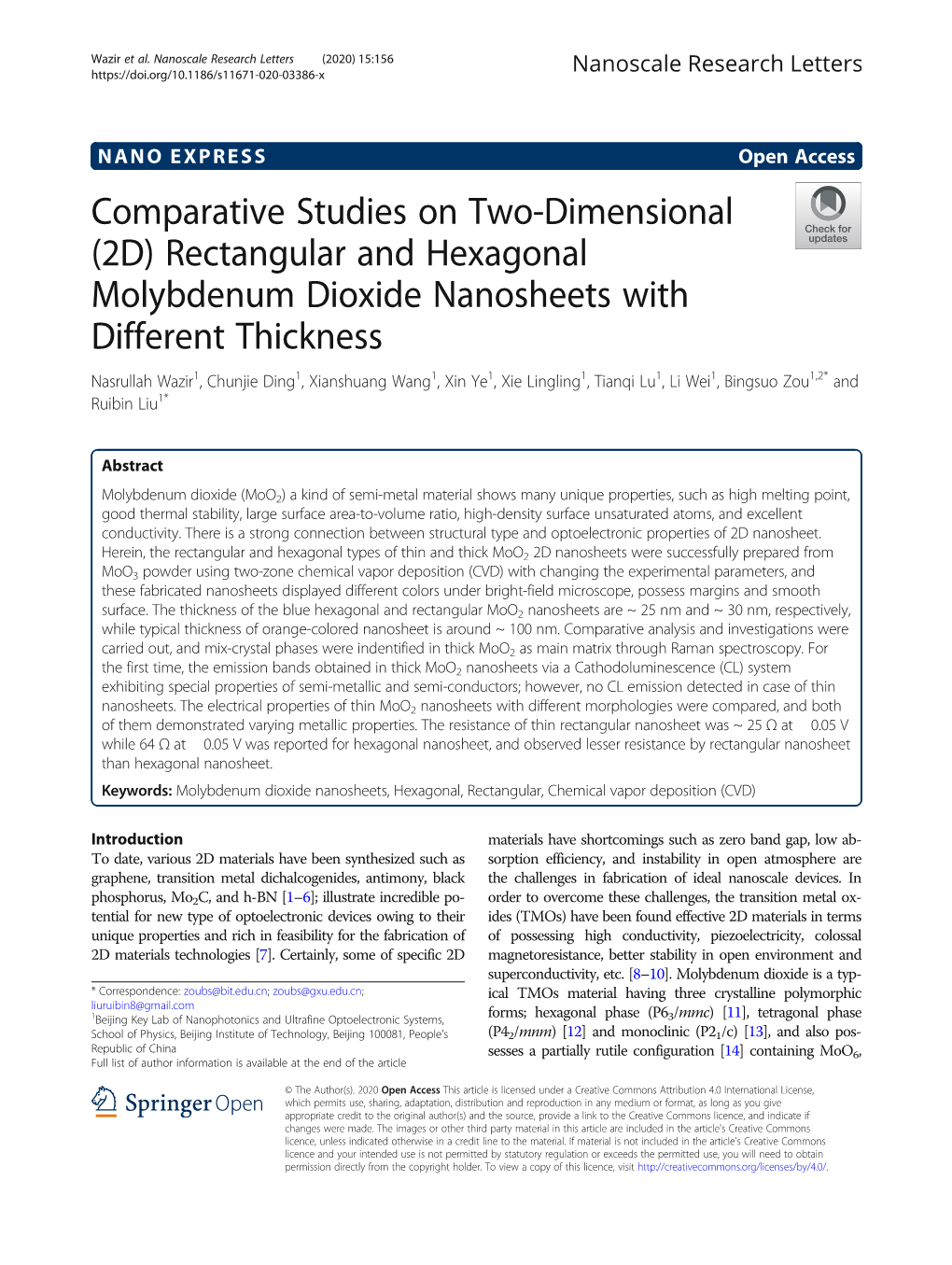 Rectangular and Hexagonal Molybdenum Dioxide Nanosheets