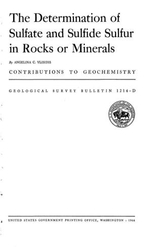 The Determination of Sulfate and Sulfide Sulfur in Rocks Or Minerals