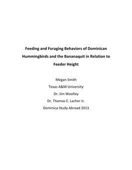 Feeding and Foraging Behaviors of Dominican Hummingbirds and the Bananaquit in Relation to Feeder Height