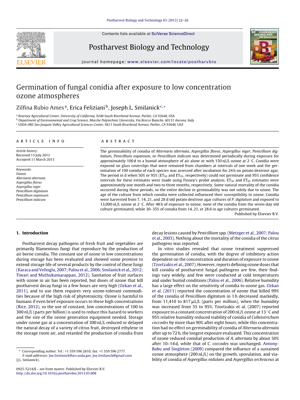 Germination of Fungal Conidia After Exposure to Low Concentration