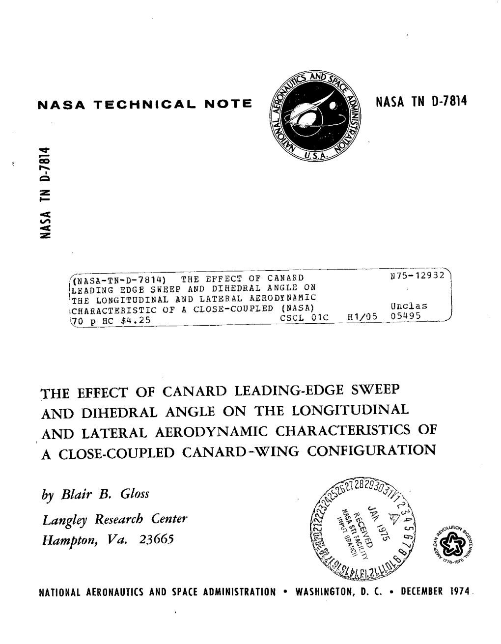 A CLOSE-COUPLED CANARD-WING CONFIGURATION by Blair B. Gloss Z