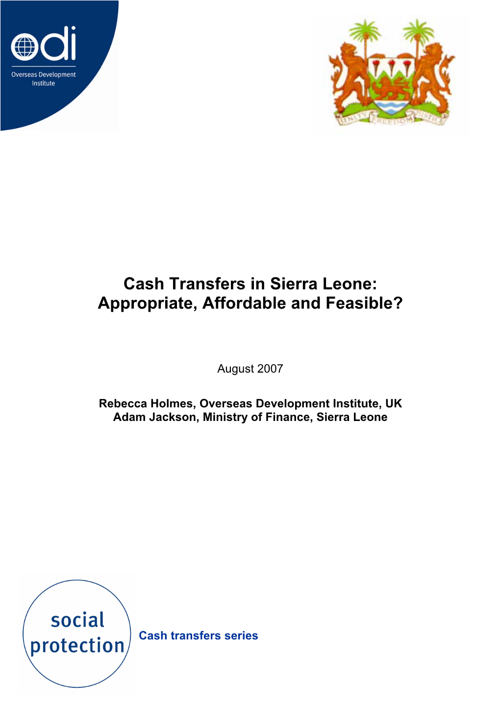 Cash Transfers in Sierra Leone: Appropriate, Affordable and Feasible?