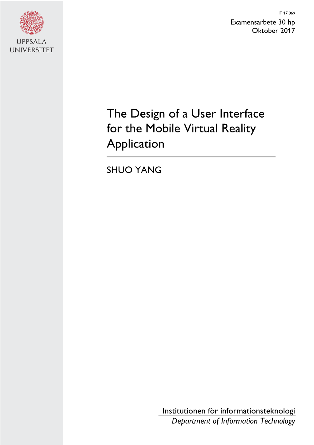 The Design of a User Interface for the Mobile Virtual Reality Application