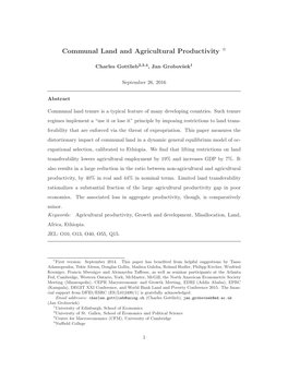 Communal Land and Agricultural Productivity ✩