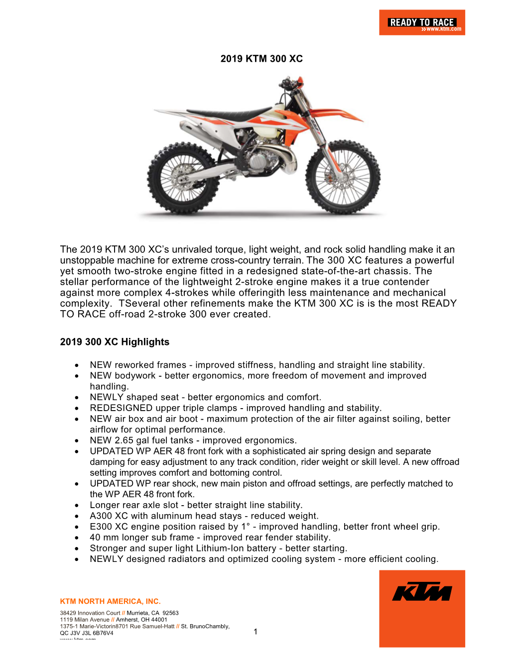 2019 KTM 300 XC the 2019 KTM 300 XC's Unrivaled