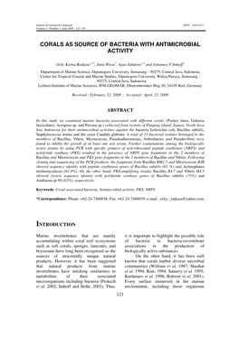 Corals As Source of Bacteria with Antimicrobial Activity