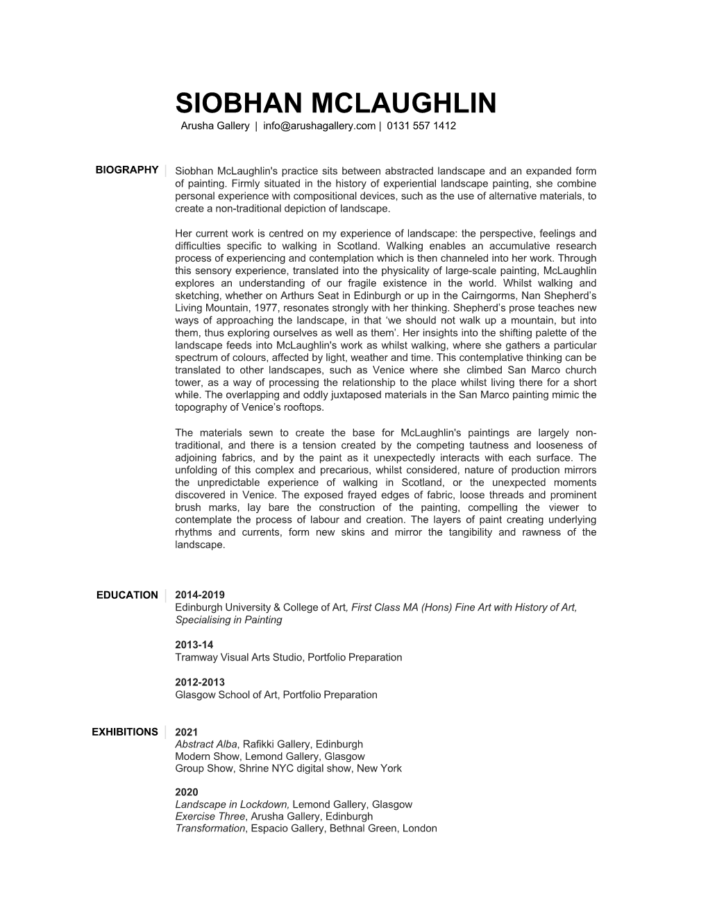 Siobhan Mclaughlin CV