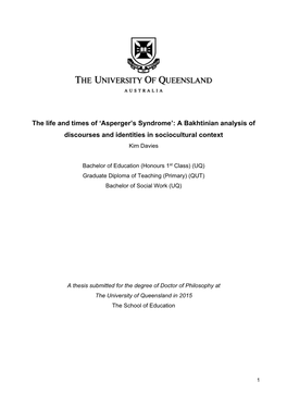 The Life and Times Of'asperger's Syndrome': a Bakhtinian Analysis Of