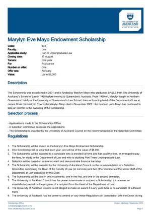 Marylyn Eve Mayo Endowment Scholarship