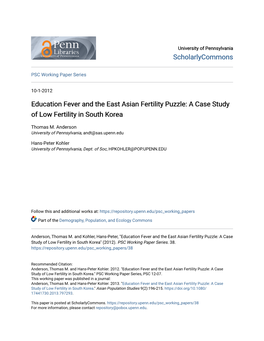 Education Fever and the East Asian Fertility Puzzle: a Case Study of Low Fertility in South Korea