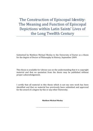 The Construction of Episcopal Identity: the Meaning and Function of Episcopal Depictions Within Latin Saints’ Lives of the Long Twelfth Century
