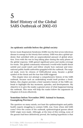 Brief History of the Global SARS Outbreak of 2002–03