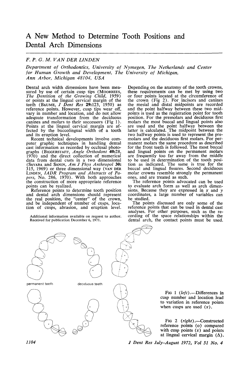 A New Method to Determine Tooth Positions and Dental Arch Dimensions