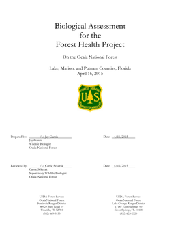 Biological Assessment for the Forest Health Project