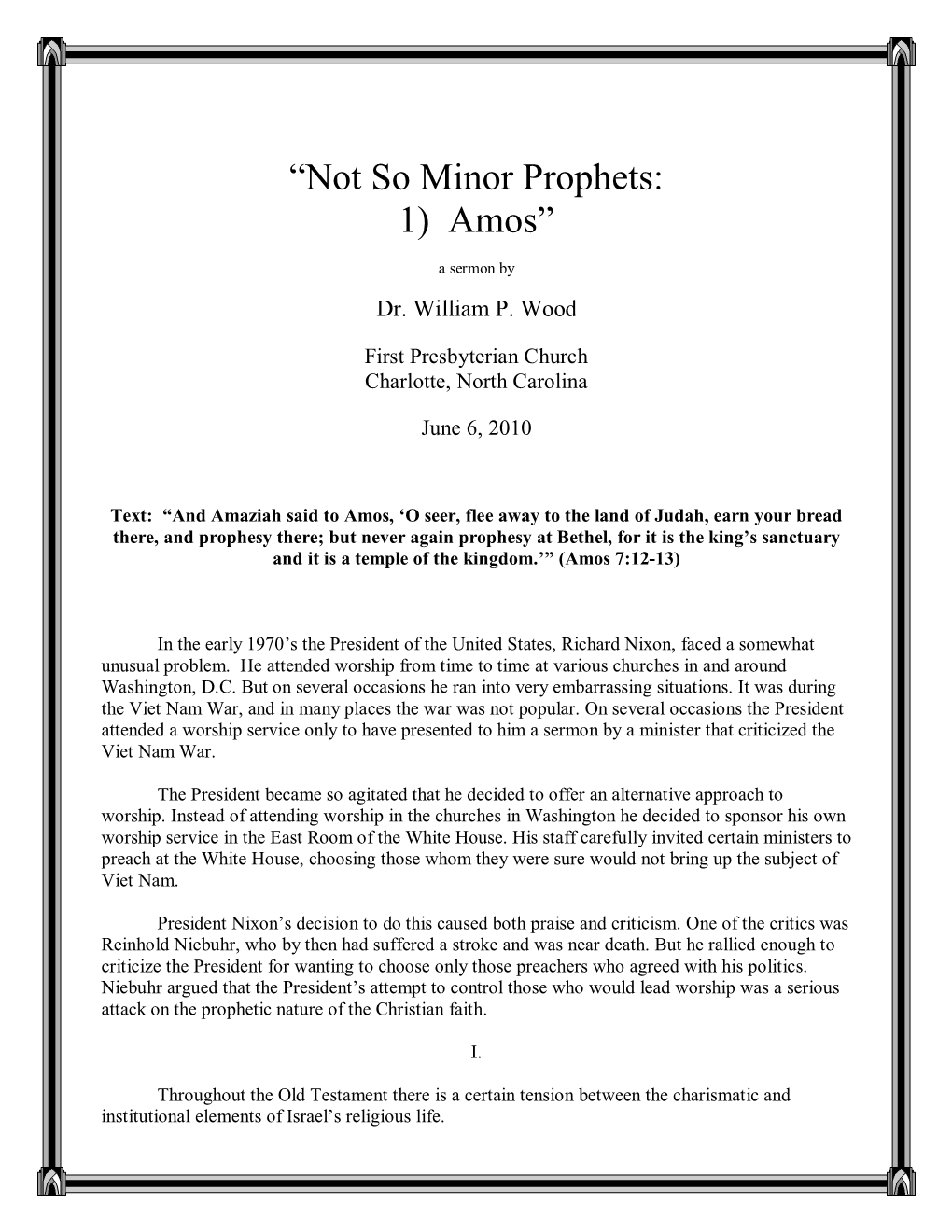 “Not So Minor Prophets: 1) Amos”