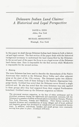 Delaware Indian Land Claims: a Historical and Legal Perspective