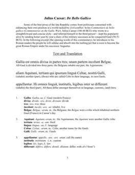 Julius Caesar: De Bello Gallico Text and Translation Gallia Est Omnis