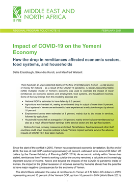 Impact of COVID 19 on the Yemeni Economy: How the Drop in Remittances Affected Economic Sectors, Food Systems, and Households