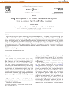 Early Development of the Cranial Sensory Nervous System: from a Common Field to Individual Placodes