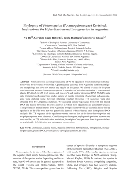 Phylogeny of Potamogeton (Potamogetonaceae) Revisited: Implications for Hybridization and Introgression in Argentina