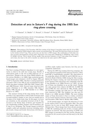 Detection of Arcs in Saturn\'S F Ring During the 1995 Sun Ring-Plane
