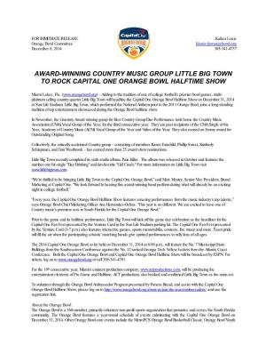 Award-Winning Country Music Group Little Big Town to Rock Capital One Orange Bowl Halftime Show