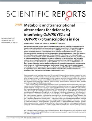 Metabolic and Transcriptional Alternations for Defense By