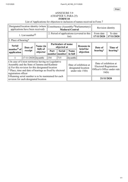 ANNEXURE 5.9 (CHAPTER V, PARA 25) FORM 10 List of Applications For