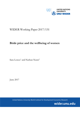 WIDER Working Paper 2017/131 Bride Price and the Wellbeing Of