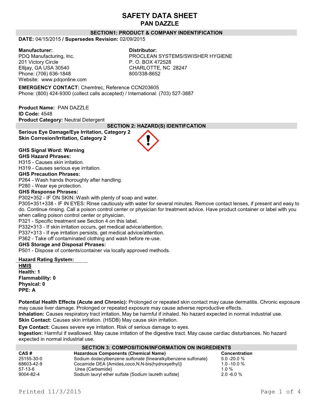 Material Safety Data Sheet