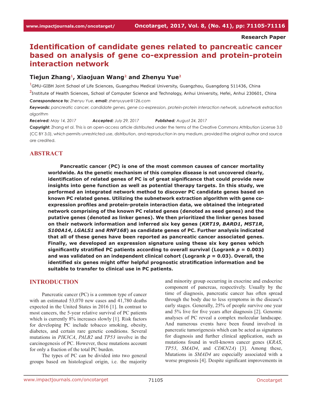 Identification of Candidate Genes Related to Pancreatic Cancer Based on Analysis of Gene Co-Expression and Protein-Protein Interaction Network