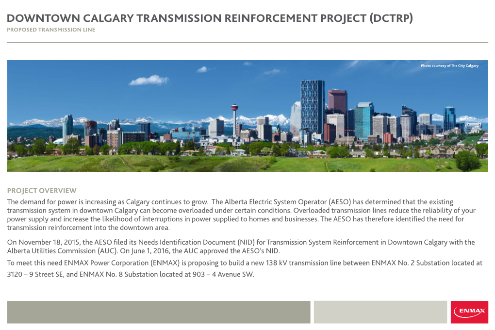 Downtown Calgary Transmission Reinforcement Project (Dctrp) Proposed Transmission Line