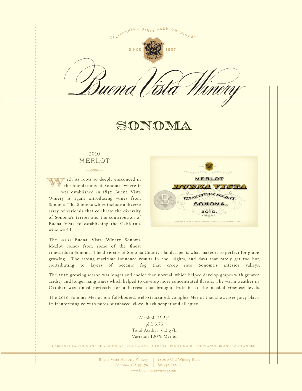 Buena Vista Sonoma Merlot 10