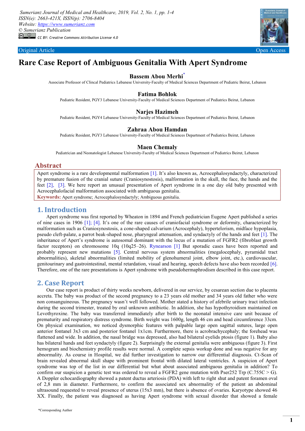 Rare Case Report of Ambiguous Genitalia with Apert Syndrome