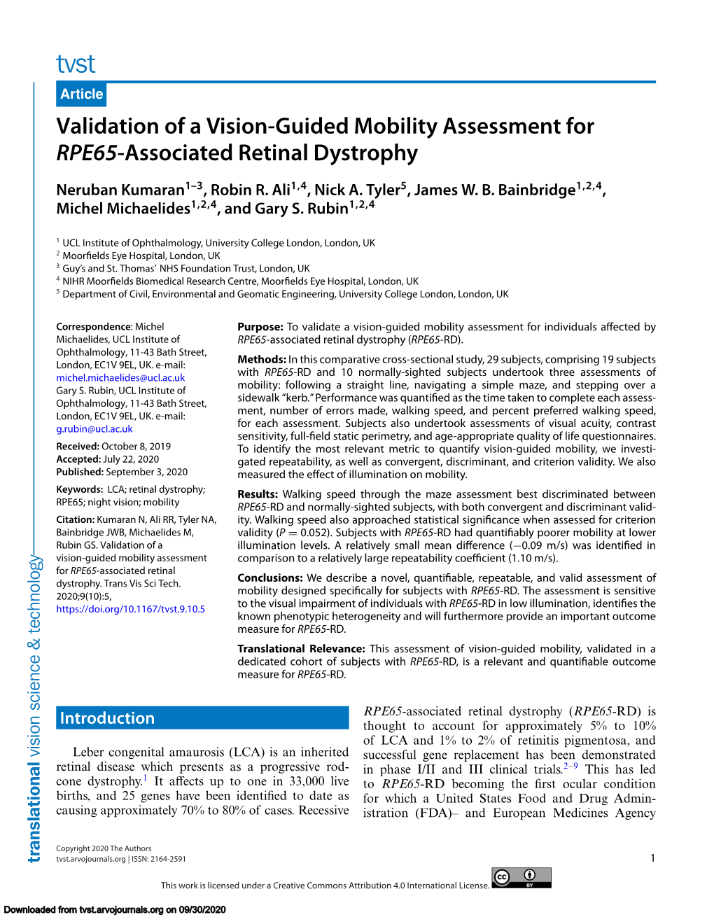 Validation of a Vision-Guided Mobility Assessment for RPE65-Associated Retinal Dystrophy