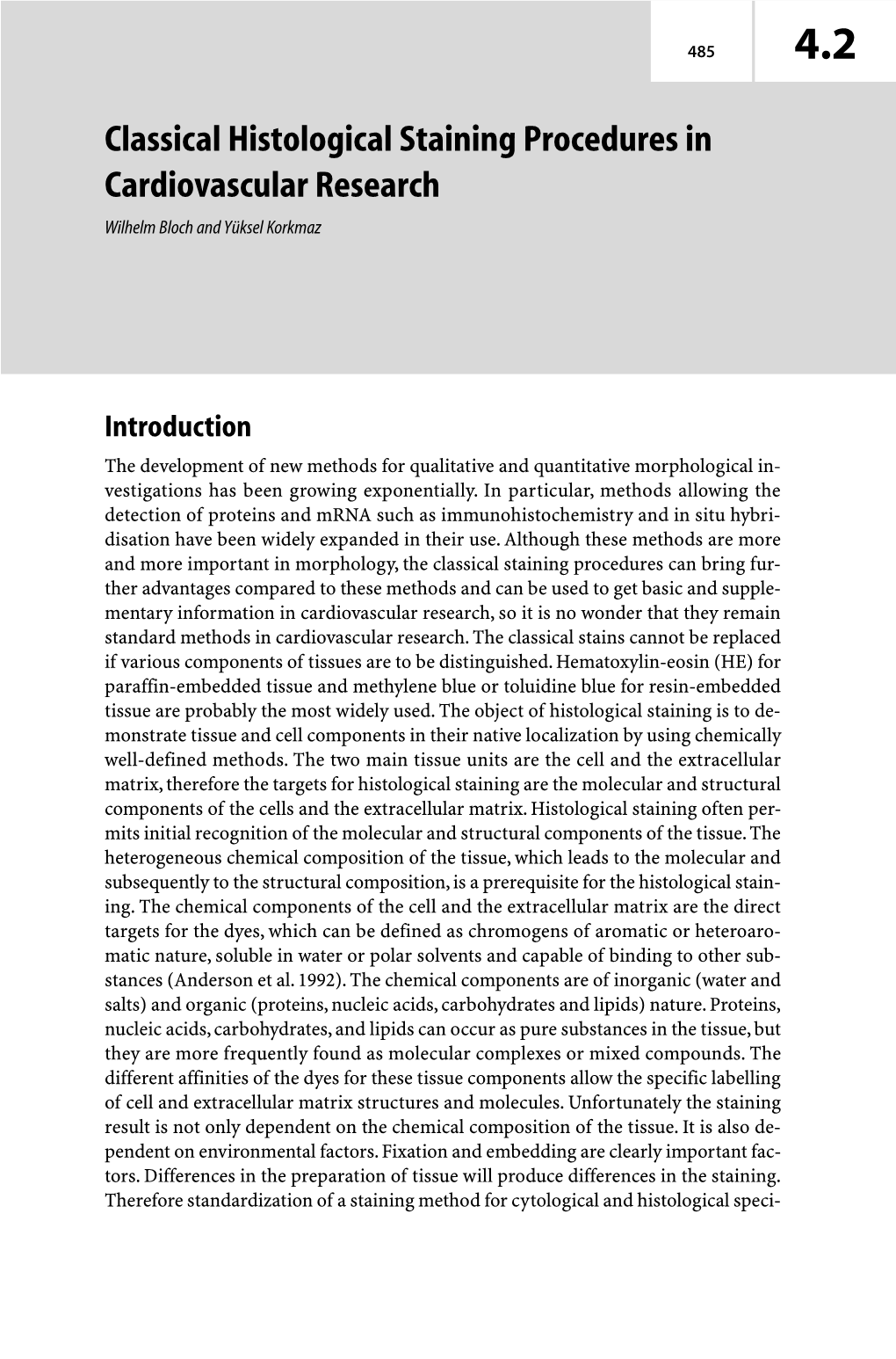 Classical Histological Staining Procedures in Cardiovascular Research Wilhelm Bloch and Yüksel Korkmaz