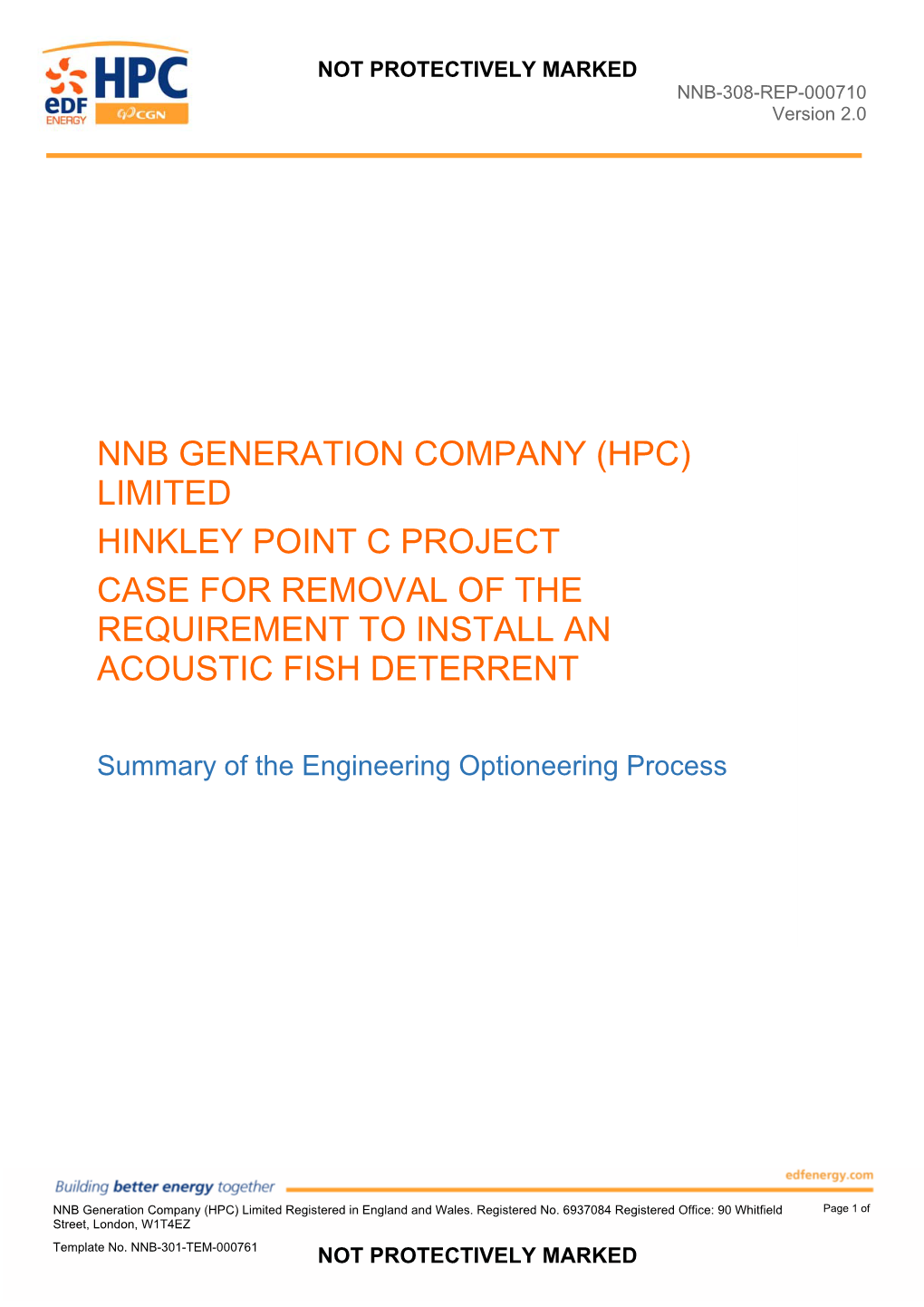 Nnb Generation Company (Hpc) Limited Hinkley Point C Project Case for Removal of the Requirement to Install an Acoustic Fish Deterrent