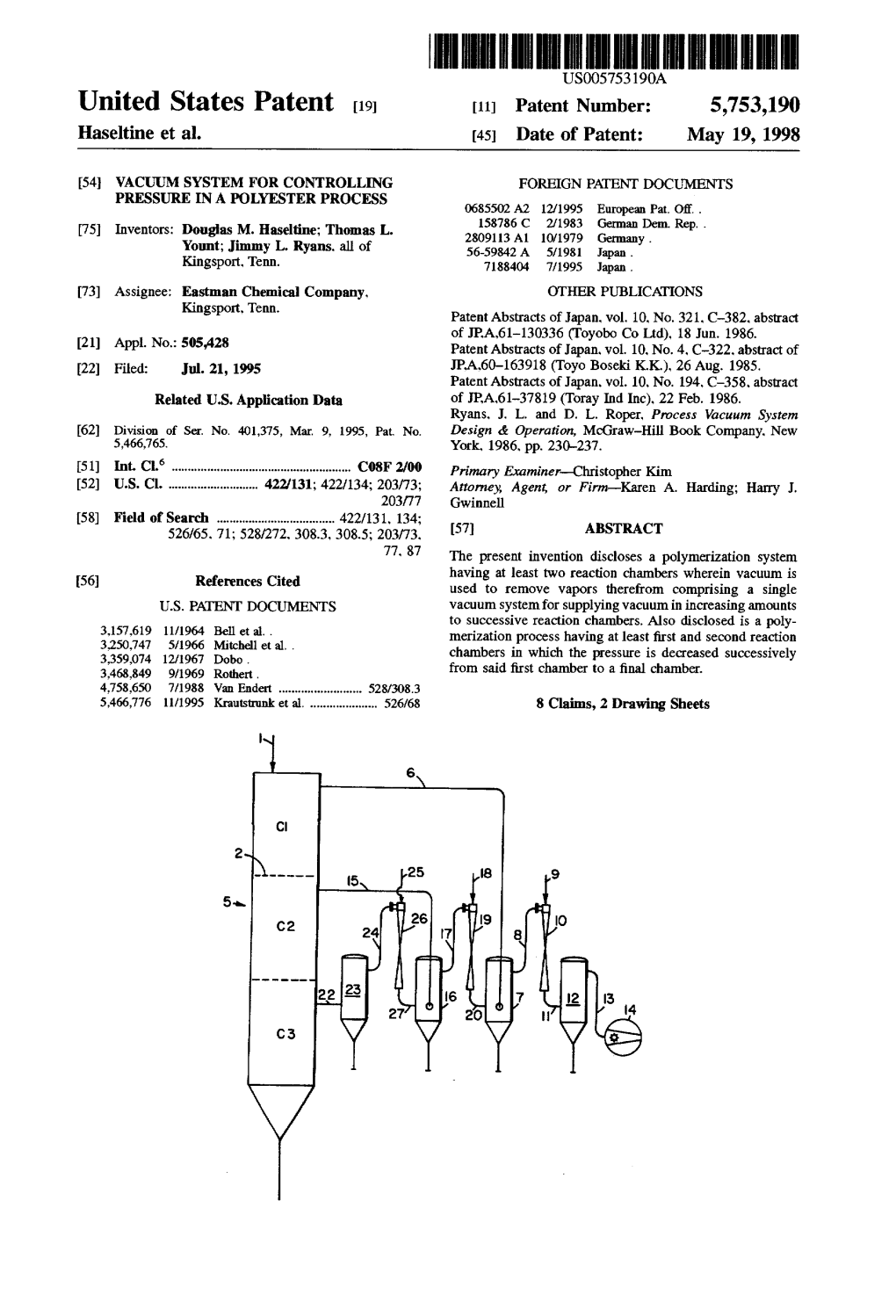 United States Patent 19 11 Patent Number: 5,753,190 Haseltine Et Al