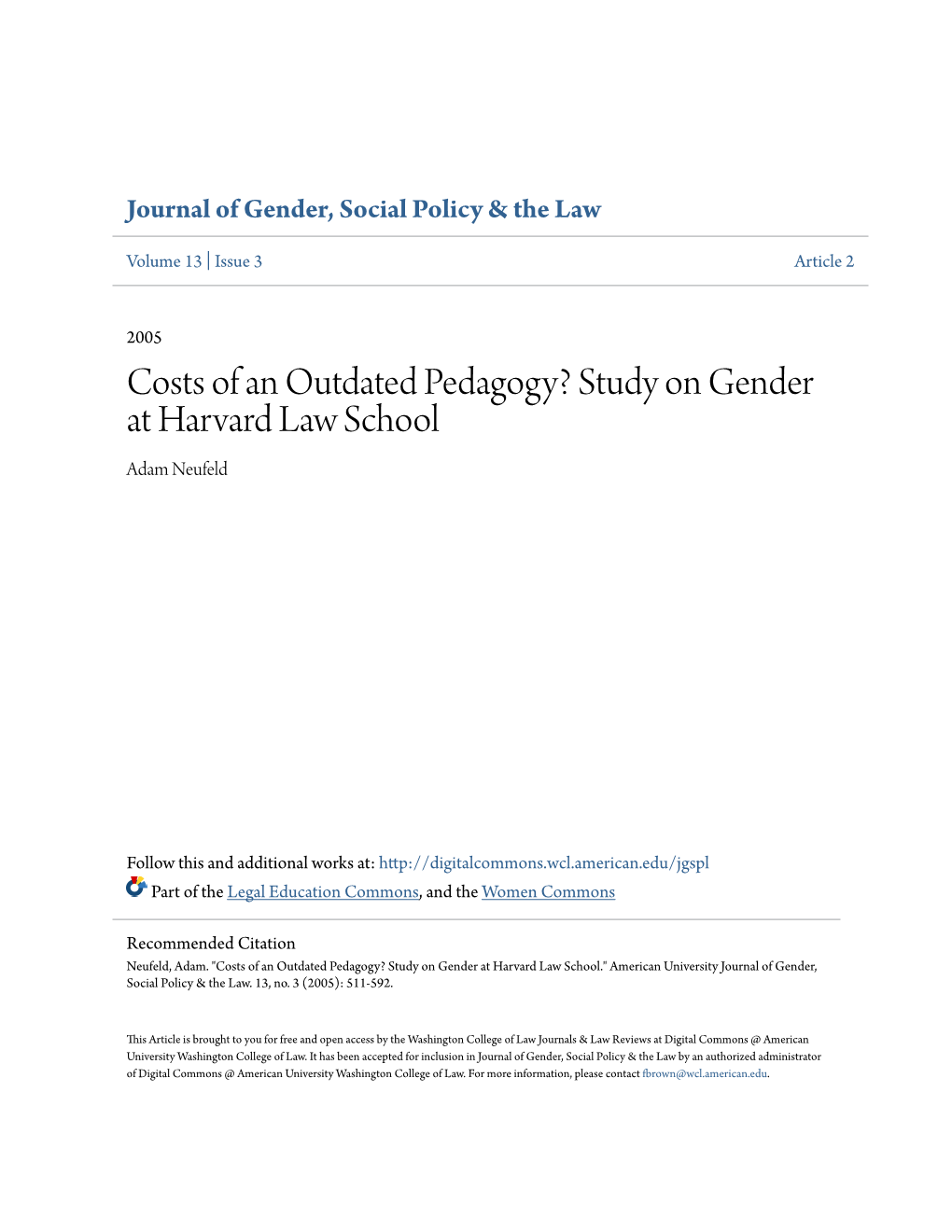 Study on Gender at Harvard Law School Adam Neufeld