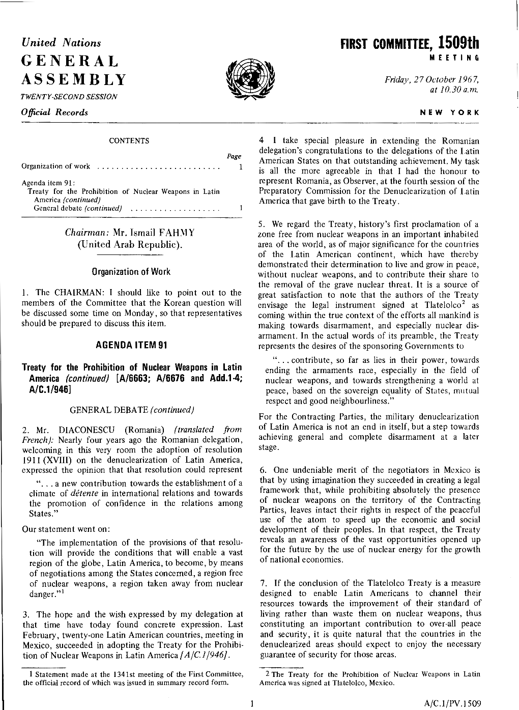 General Assembly - Twenty-Second Session - First Committee 8