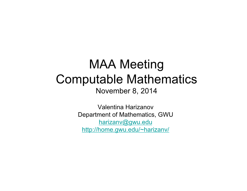 Computable Mathematics November 8, 2014