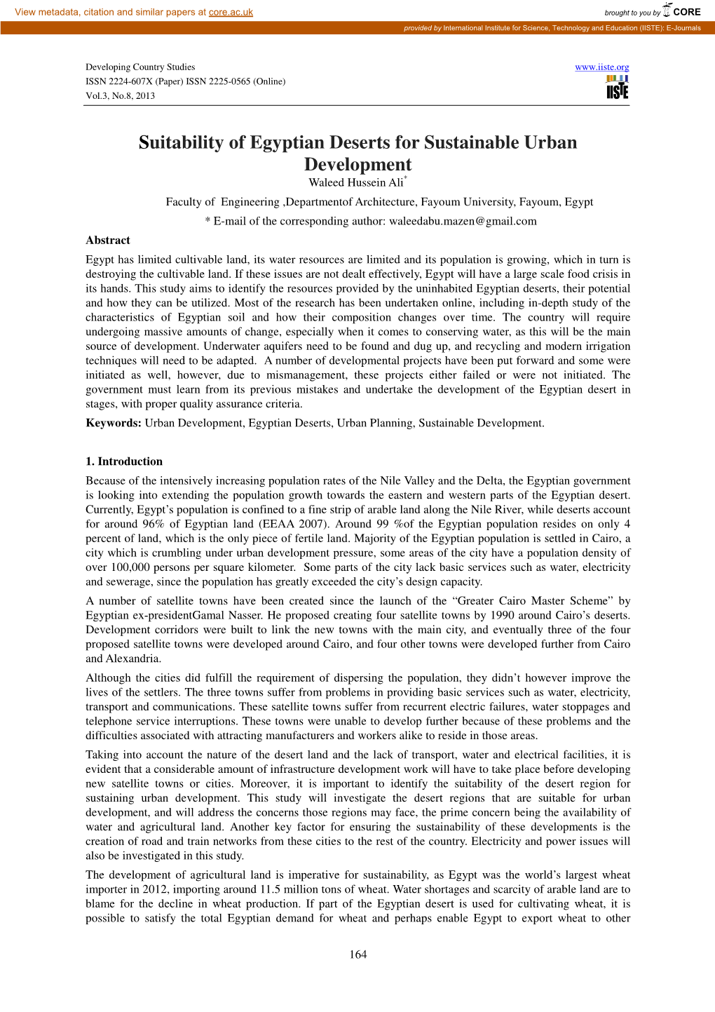 Suitability of Egyptian Deserts for Sustainable Urban Development