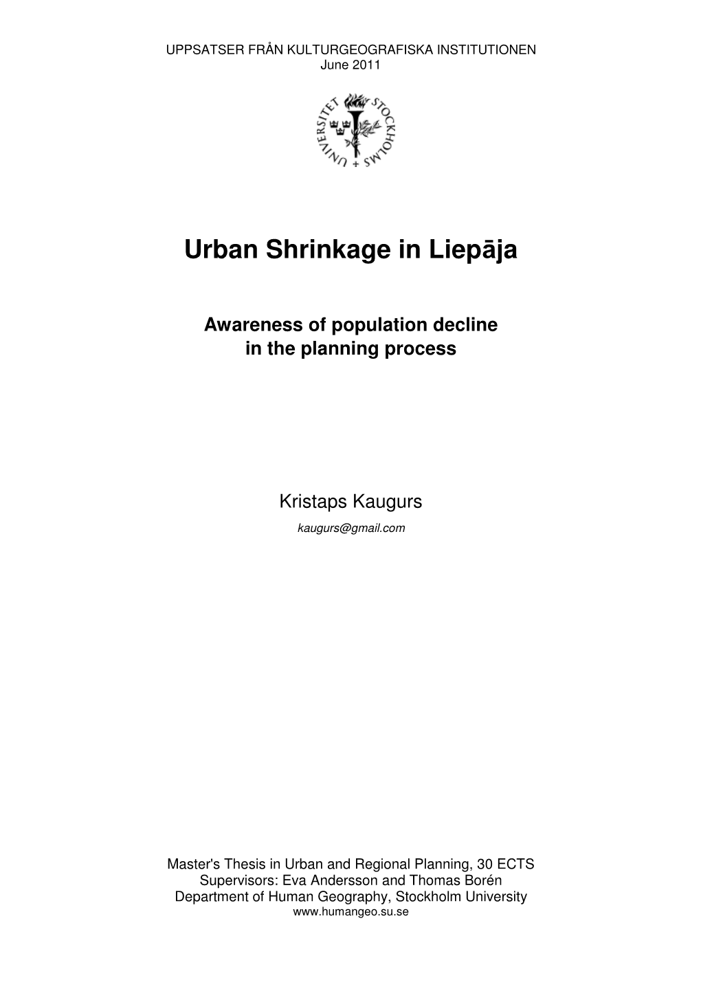 Urban Shrinkage in Liepāja