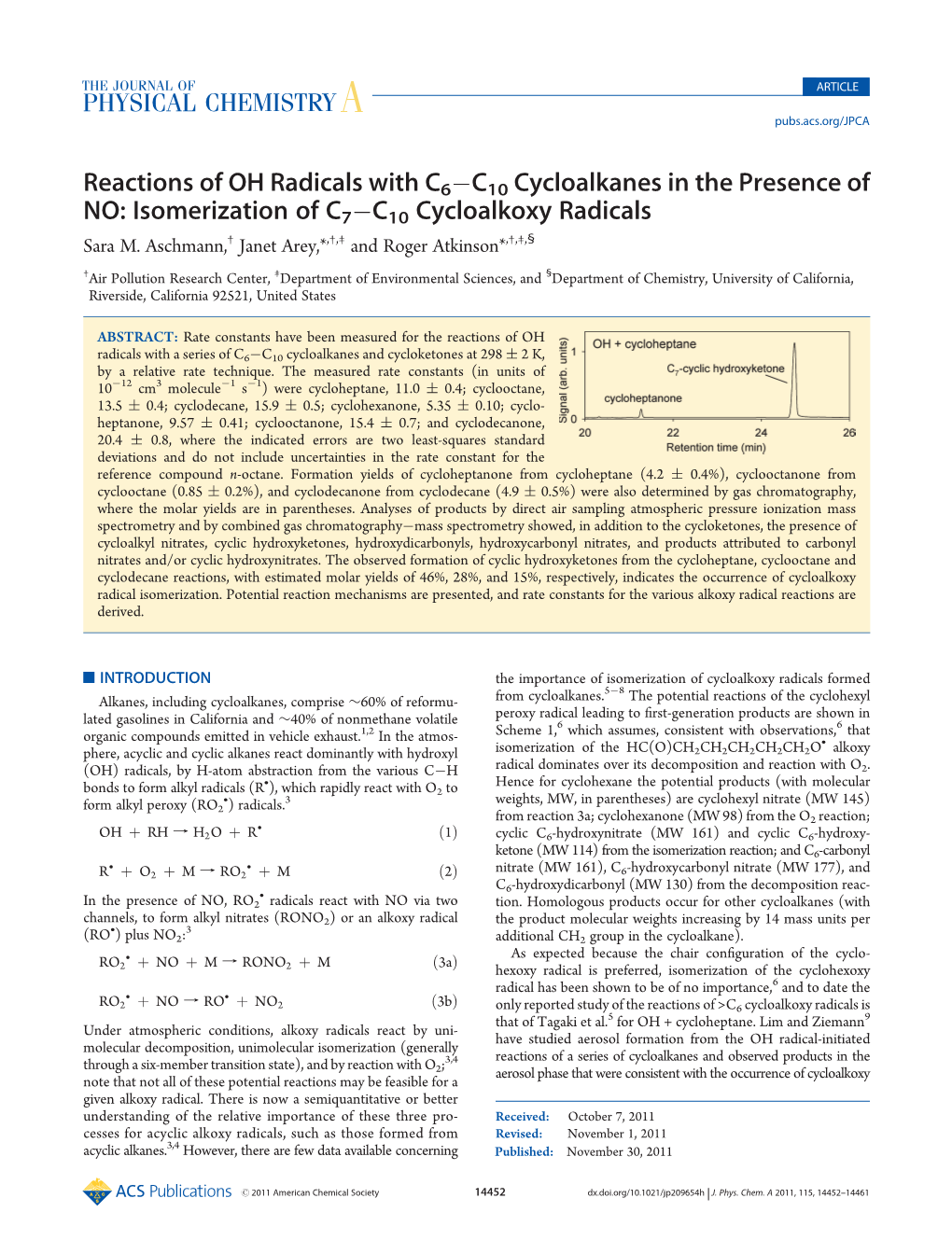 Reactions of OH Radicals with C6АC10 Cycloalkanes in The